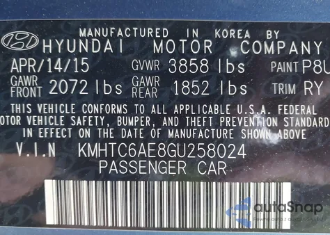 2016 Hyundai Veloster Turbo Rally Edition z USA, uszkodzony, nr VIN KMHTC6AE8GU258024